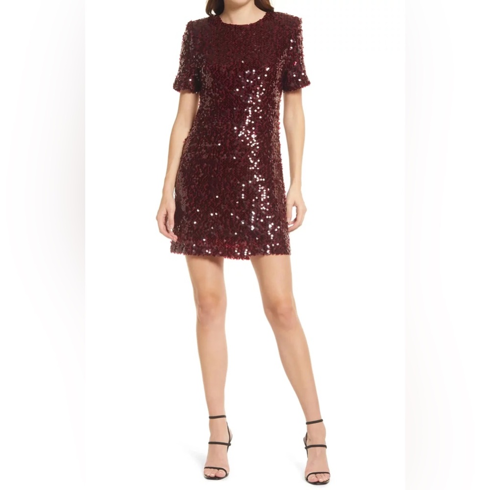 Charles Henry Red Sequin Shift Mini Dress